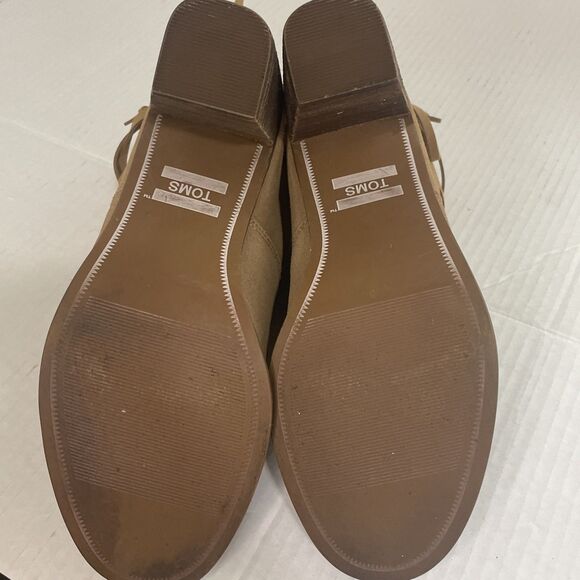 TOMS Ankle Boots Women's 7.5 Tan Suede Block Heel Wrap Lace Booties Casual Fall - Picture 13 of 13